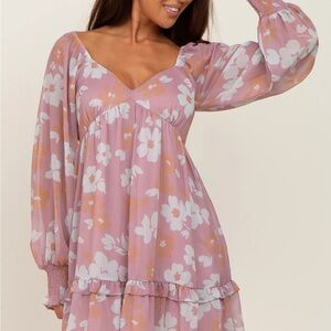 Pink and Orange Ruffled Tiered Sundress with Bishop Sleeves